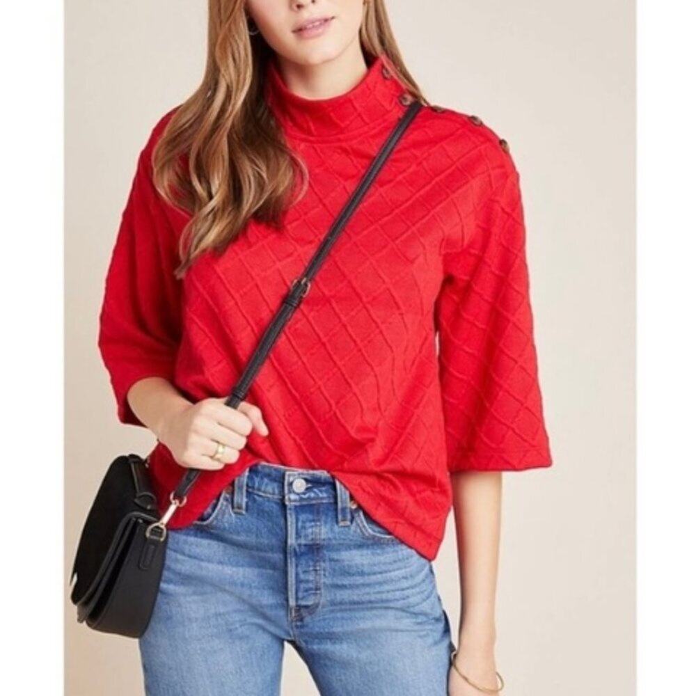 Anthropologie Sunday in Brooklyn Mollie Mock Neck Button Top